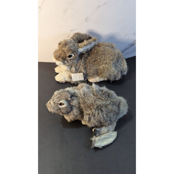 Fur Rabbit Figurines Set Of 2 Made From Domesticated Rabbit/Goat Fur realistic - Picture 5 of 9